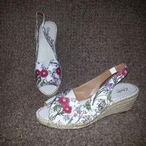CLARKS ARTISAN-Petrina Rhea-White/Sand Floral Espadrille Wedge-10M-NEW